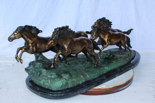 Running Horses Bronze Statue on Marble Base 47" x 20" x 17"H - Image 9