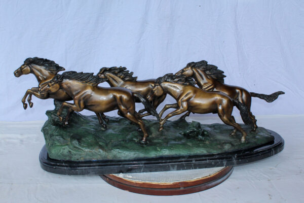 Running Horses Bronze Statue on Marble Base 47" x 20" x 17"H - Image 10