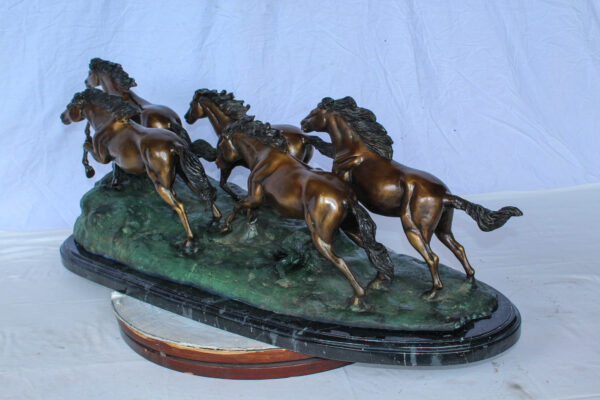 Running Horses Bronze Statue on Marble Base 47" x 20" x 17"H - Image 11