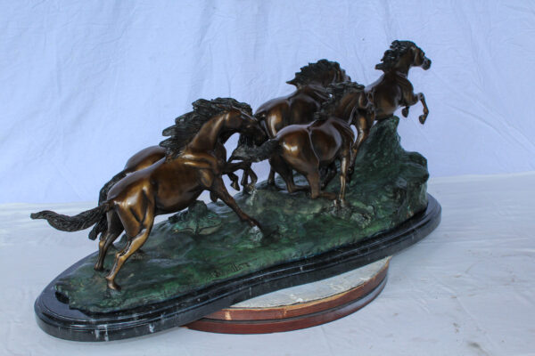 Running Horses Bronze Statue on Marble Base 47" x 20" x 17"H - Image 13