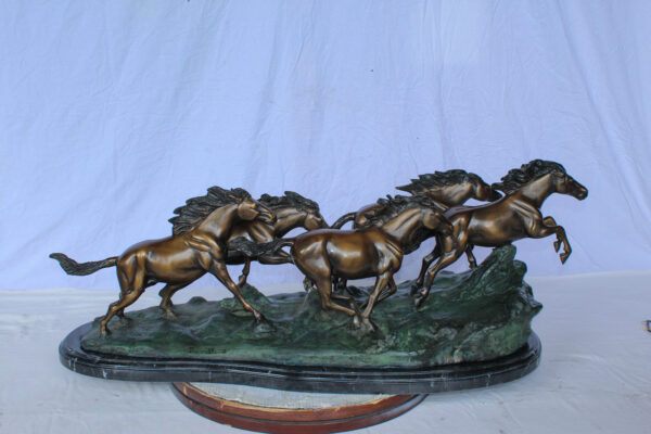 Running Horses Bronze Statue on Marble Base 47" x 20" x 17"H - Image 14