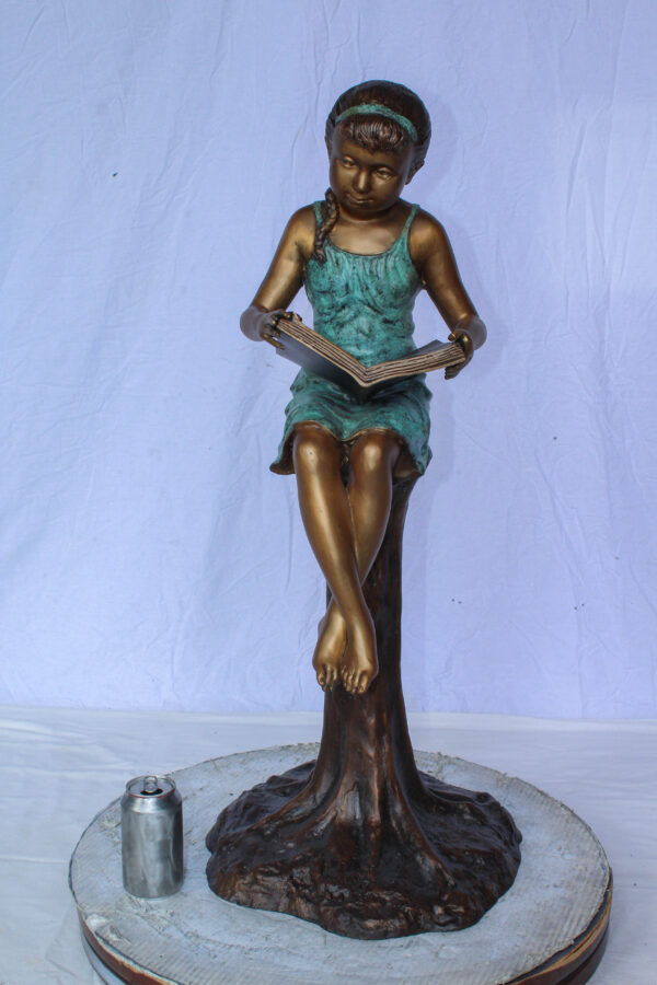 Bronze Girl Reading Book on Tree Stump Sculpture 14" x 15" x 34"H - Image 12