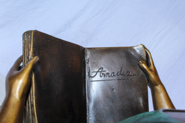 Bronze Girl Reading Book on Tree Stump Sculpture 14" x 15" x 34"H - Image 10