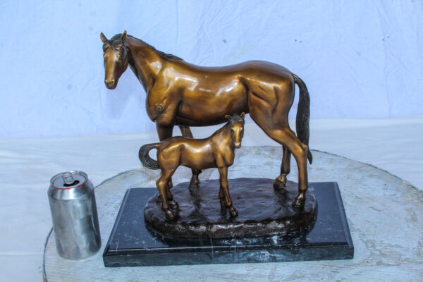 Horse and Foal Bronze Sculpture on Marble Base 14" x 8" x 13"H - Image 2