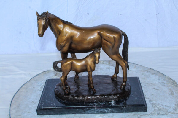Horse and Foal Bronze Sculpture on Marble Base 14" x 8" x 13"H - Image 3