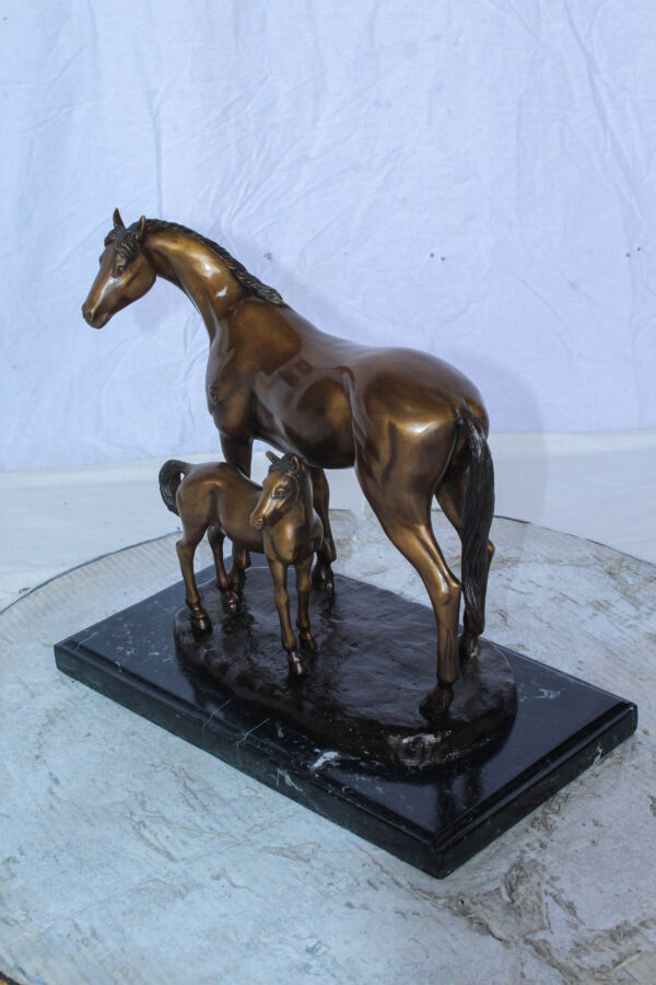 Horse and Foal Bronze Sculpture on Marble Base 14" x 8" x 13"H - Image 4