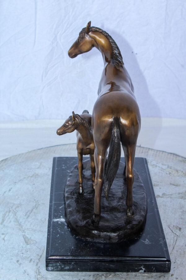 Horse and Foal Bronze Sculpture on Marble Base 14" x 8" x 13"H - Image 5