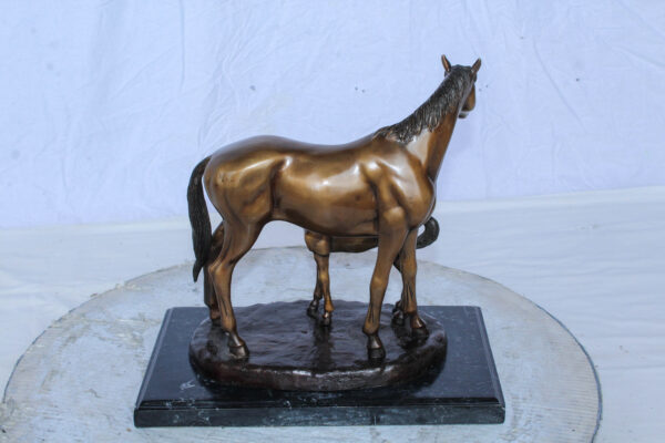 Horse and Foal Bronze Sculpture on Marble Base 14" x 8" x 13"H - Image 7