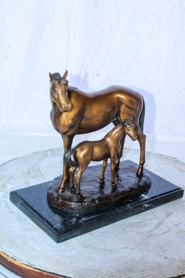 Horse and Foal Bronze Sculpture on Marble Base 14" x 8" x 13"H - Image 10
