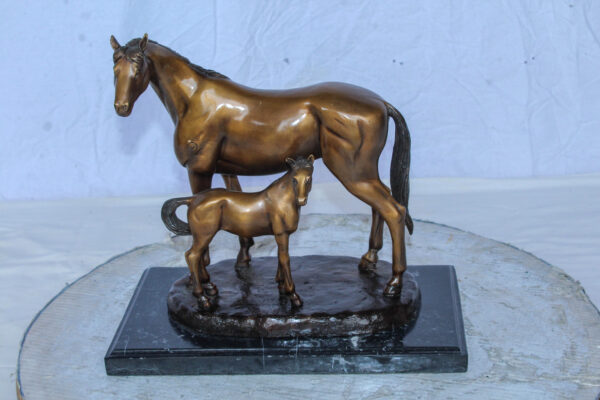 Horse and Foal Bronze Sculpture on Marble Base 14" x 8" x 13"H - Image 11