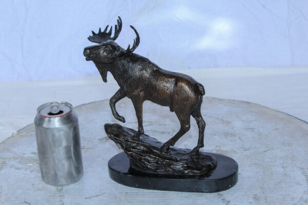 Bronze Moose Statue on Marble Base with Antlers Raised 10" x 6" x 9"H - Image 3