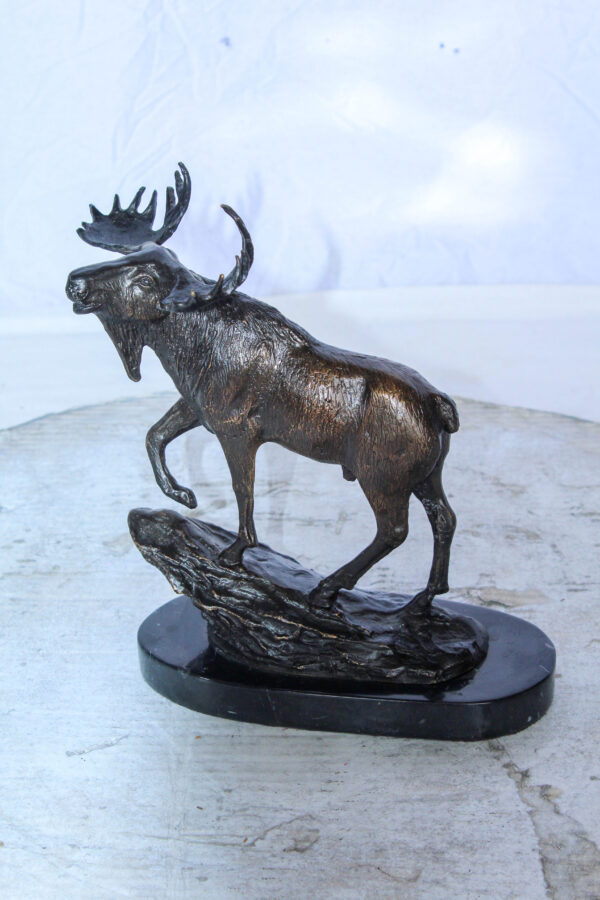 Bronze Moose Statue on Marble Base with Antlers Raised 10" x 6" x 9"H - Image 4
