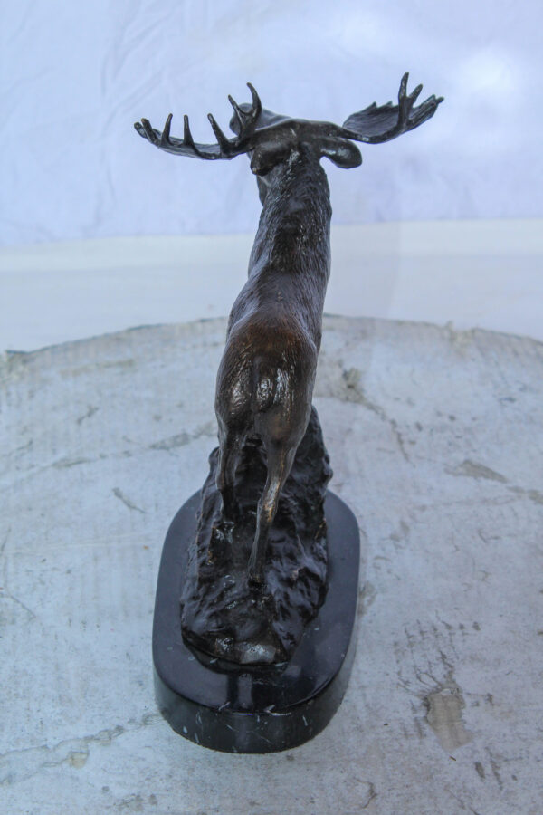 Bronze Moose Statue on Marble Base with Antlers Raised 10" x 6" x 9"H - Image 6