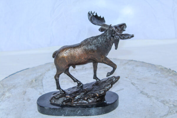 Bronze Moose Statue on Marble Base with Antlers Raised 10" x 6" x 9"H - Image 8