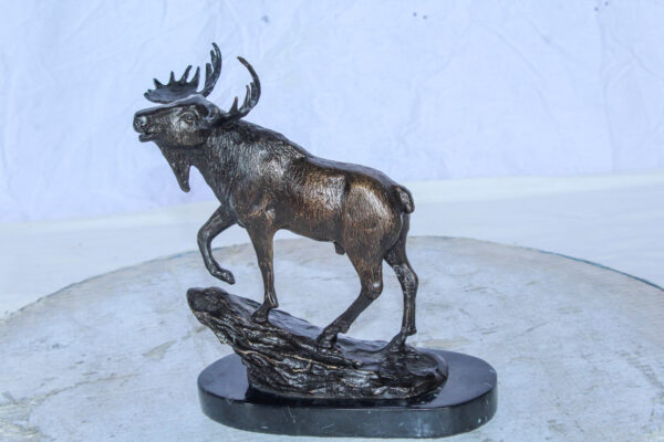 Bronze Moose Statue on Marble Base with Antlers Raised 10" x 6" x 9"H - Image 12