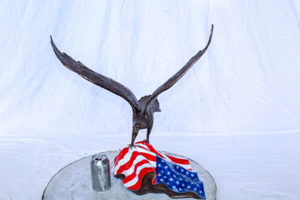 Bronze Bald Eagle Statue on American Flag Base 21" x 14" x 22"H - Image 5