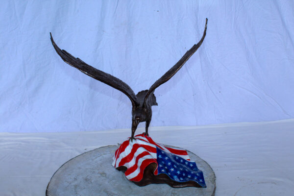 Bronze Bald Eagle Statue on American Flag Base 21" x 14" x 22"H - Image 6