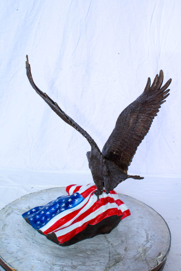 Bronze Bald Eagle Statue on American Flag Base 21" x 14" x 22"H - Image 9