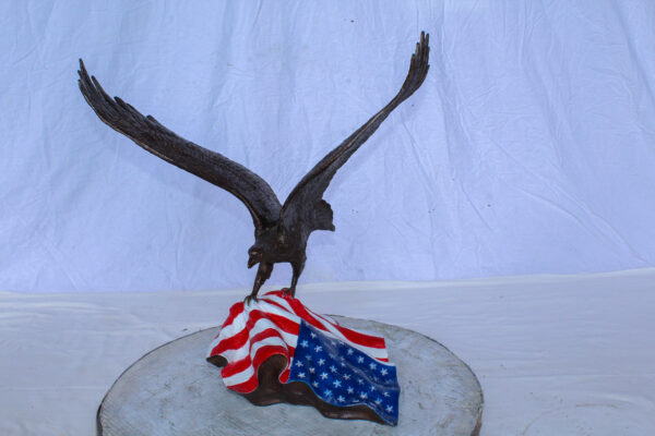 Bronze Bald Eagle Statue on American Flag Base 21" x 14" x 22"H - Image 2