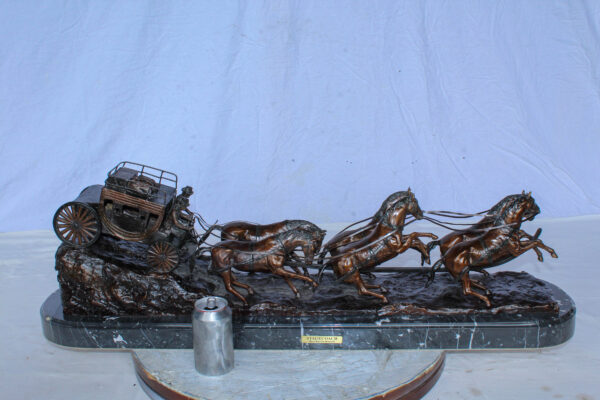 Stagecoach Bronze Replica Sculpture of M. Russell 40" x 9" x 13"H - Image 4