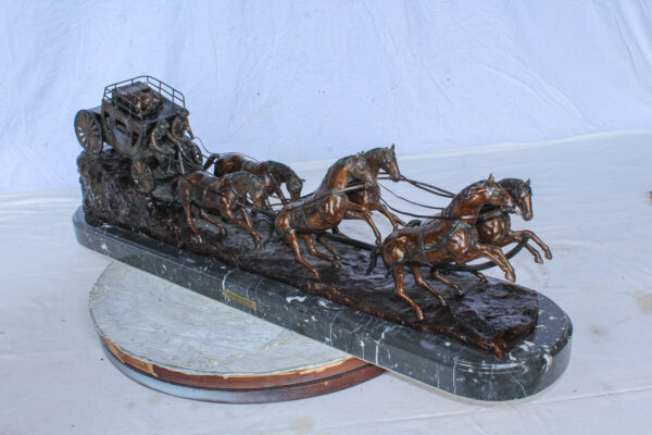 Stagecoach Bronze Replica Sculpture of M. Russell 40" x 9" x 13"H - Image 5