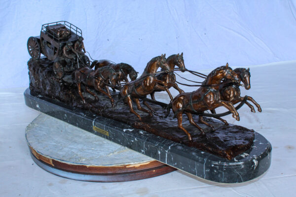 Stagecoach Bronze Replica Sculpture of M. Russell 40" x 9" x 13"H - Image 6