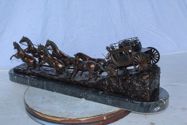 Stagecoach Bronze Replica Sculpture of M. Russell 40" x 9" x 13"H - Image 10