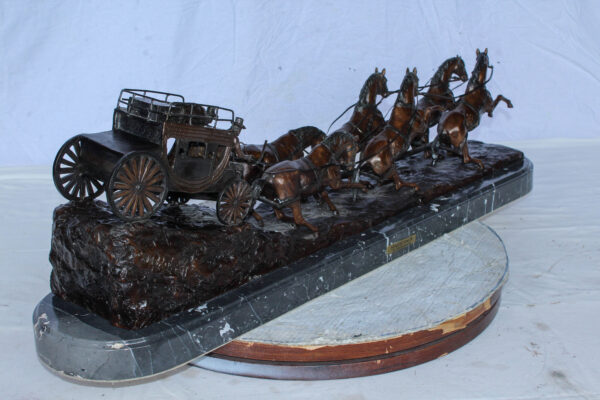 Stagecoach Bronze Replica Sculpture of M. Russell 40" x 9" x 13"H - Image 12
