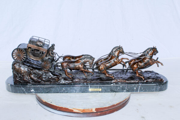 Stagecoach Bronze Replica Sculpture of M. Russell 40" x 9" x 13"H - Image 13