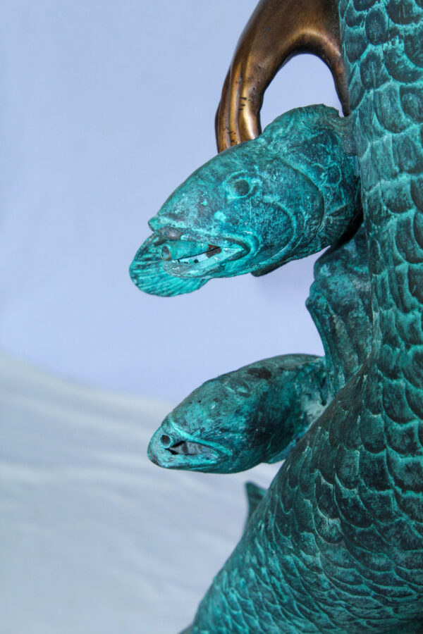 Nude Art Bronze Mermaid Fountain with Fish and Patina Finish 23" x 14" x 39"H - Image 6