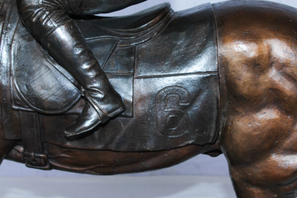 Bronze Horse Racing Statue with Jockey in Striped Uniform 50" x 14" x 29"H - Image 6