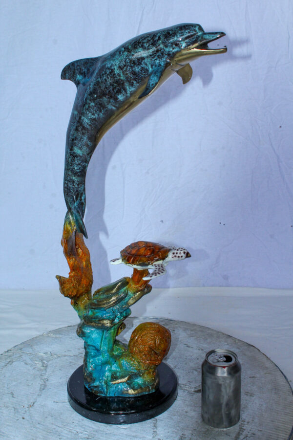 Bronze Dolphin and Turtle Statue Ocean Reef Art Décor 8" x 13" x 25"H - Image 11