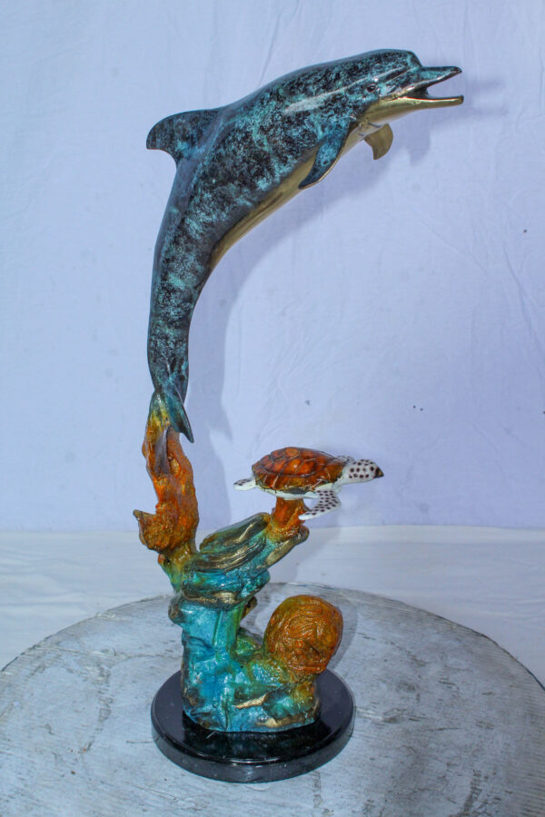 Bronze Dolphin and Turtle Statue Ocean Reef Art Décor 8" x 13" x 25"H - Image 12