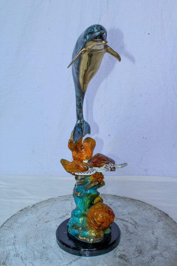 Bronze Dolphin and Turtle Statue Ocean Reef Art Décor 8" x 13" x 25"H - Image 13