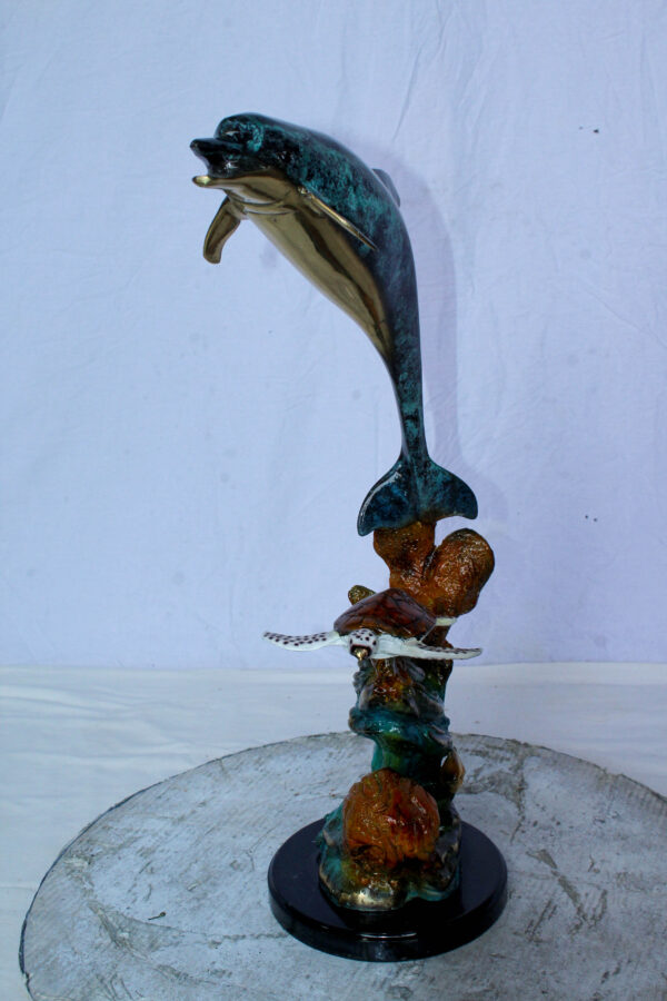 Bronze Dolphin and Turtle Statue Ocean Reef Art Décor 8" x 13" x 25"H - Image 14