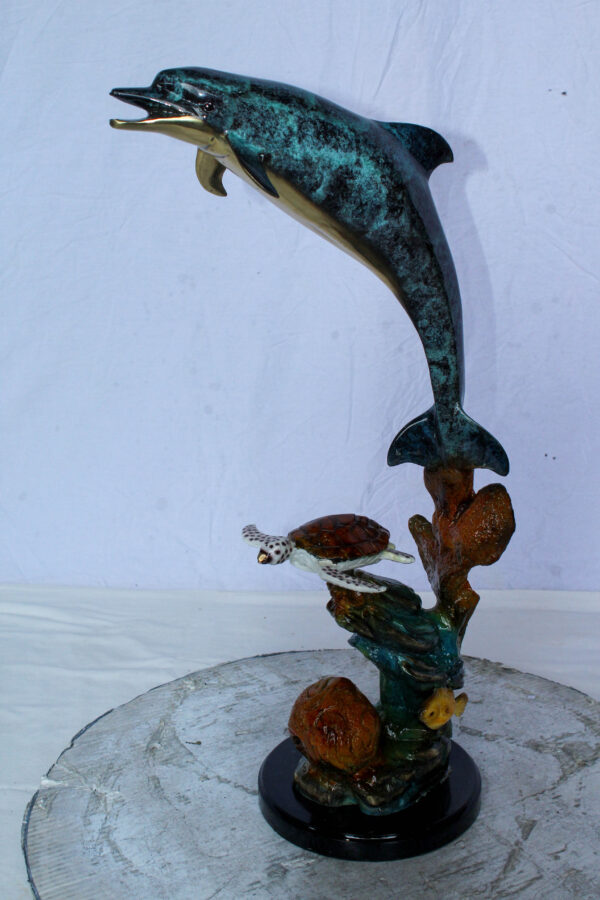 Bronze Dolphin and Turtle Statue Ocean Reef Art Décor 8" x 13" x 25"H - Image 15