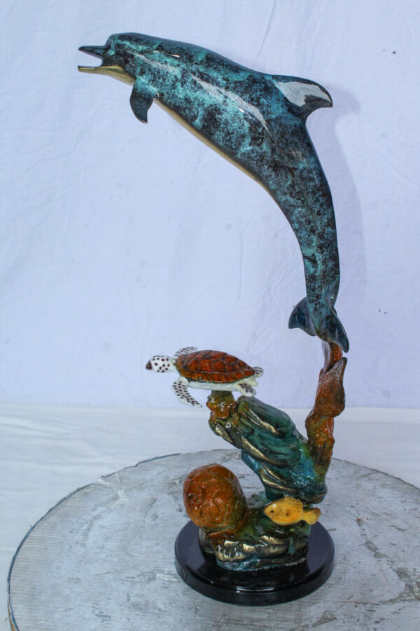 Bronze Dolphin and Turtle Statue Ocean Reef Art Décor 8" x 13" x 25"H - Image 16