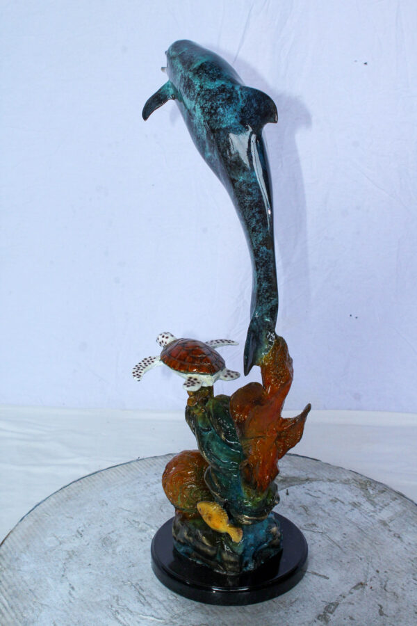 Bronze Dolphin and Turtle Statue Ocean Reef Art Décor 8" x 13" x 25"H - Image 17