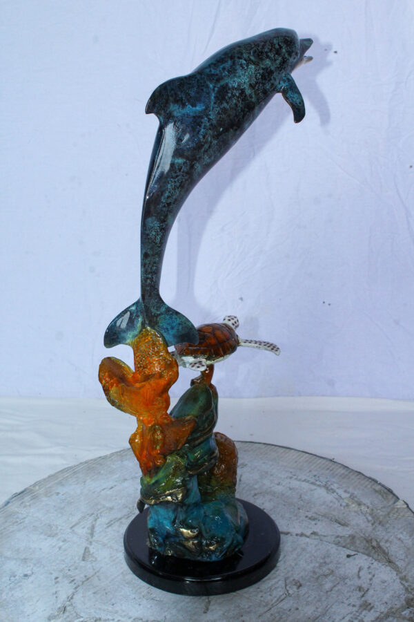 Bronze Dolphin and Turtle Statue Ocean Reef Art Décor 8" x 13" x 25"H - Image 18