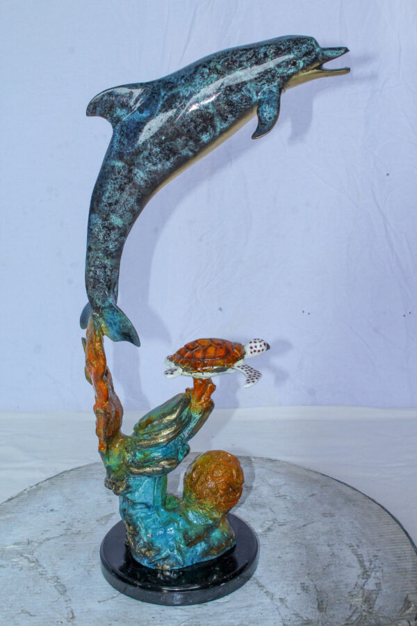 Bronze Dolphin and Turtle Statue Ocean Reef Art Décor 8" x 13" x 25"H - Image 19