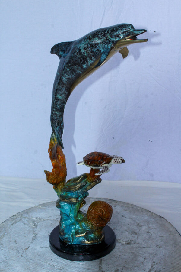 Bronze Dolphin and Turtle Statue Ocean Reef Art Décor 8" x 13" x 25"H - Image 20
