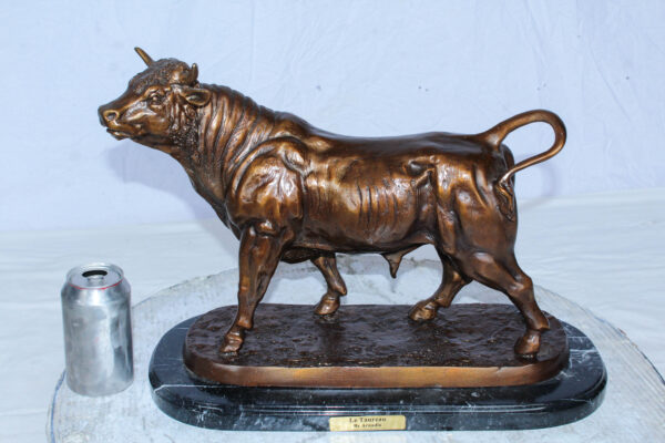 Bronze Bull Statue Le Taureau by Arnadia on Marble Base 19" x 8" x 13"H - Image 2