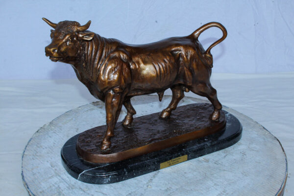 Bronze Bull Statue Le Taureau by Arnadia on Marble Base 19" x 8" x 13"H - Image 3