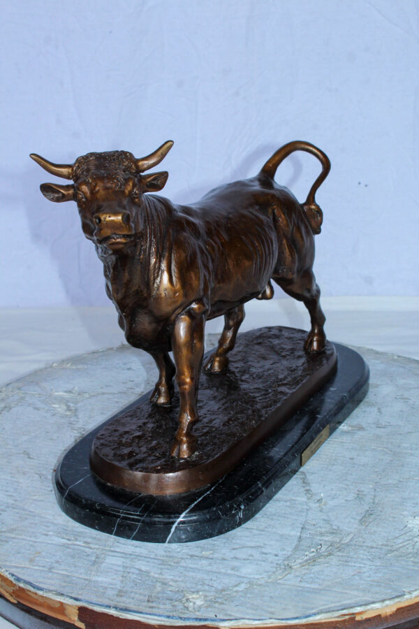 Bronze Bull Statue Le Taureau by Arnadia on Marble Base 19" x 8" x 13"H - Image 4