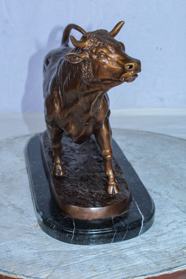 Bronze Bull Statue Le Taureau by Arnadia on Marble Base 19" x 8" x 13"H - Image 5
