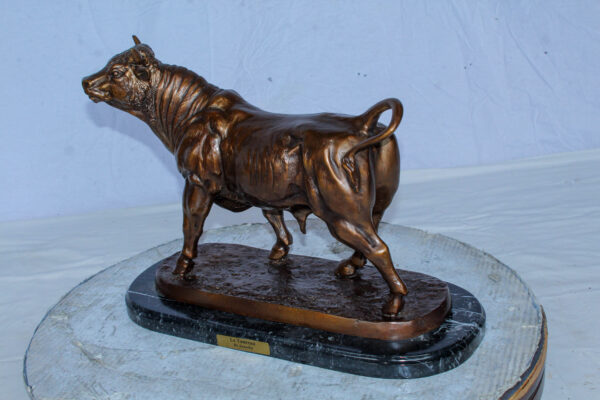 Bronze Bull Statue Le Taureau by Arnadia on Marble Base 19" x 8" x 13"H - Image 10