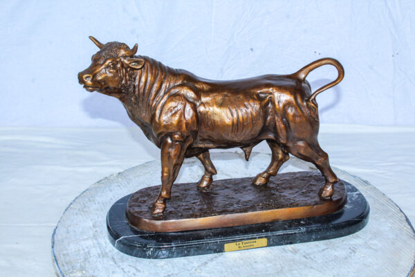 Bronze Bull Statue Le Taureau by Arnadia on Marble Base 19" x 8" x 13"H - Image 11