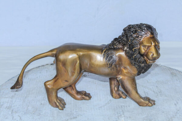 Small Bronze Lion Sculpture Walking Pose Animal Art 15" x 5" x 8"H - Image 5