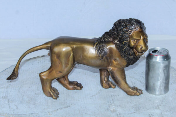 Small Bronze Lion Sculpture Walking Pose Animal Art 15" x 5" x 8"H - Image 6