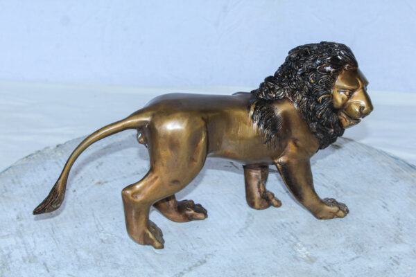 Small Bronze Lion Sculpture Walking Pose Animal Art 15" x 5" x 8"H - Image 7